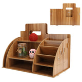 Wood Desktop Organizer Innovative Cosmetics Stationery Storage Rack for Home OfficeCherry Wood Color - Close-Up Angle