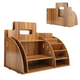 Wood Desktop Organizer Innovative Cosmetics Stationery Storage Rack for Home OfficeCherry Wood Color