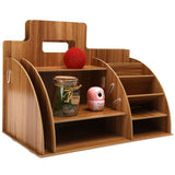 Wood Desktop Organizer Innovative Cosmetics Stationery Storage Rack for Home OfficeCherry Wood Color - Extra Image