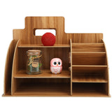 Wood Desktop Organizer Innovative Cosmetics Stationery Storage Rack for Home OfficeCherry Wood Color