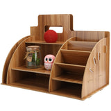 Wood Desktop Organizer Innovative Cosmetics Stationery Storage Rack for Home OfficeCherry Wood Color