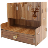 Desktop Organizer Wooden Pen Holder Storage Rack Stationery Supplies for Home OfficeCherry Wood Color - Front View