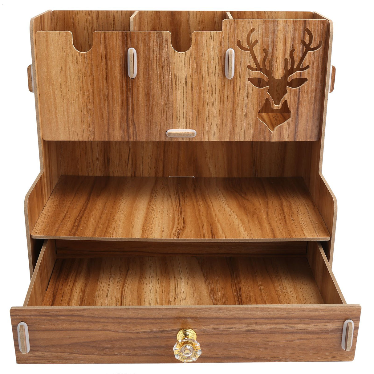 Desktop Organizer Wooden Pen Holder Storage Rack Stationery Supplies for Home OfficeCherry Wood Color