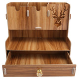 Desktop Organizer Wooden Pen Holder Storage Rack Stationery Supplies for Home OfficeCherry Wood Color