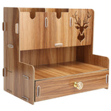Desktop Organizer Wooden Pen Holder Storage Rack Stationery Supplies for Home OfficeCherry Wood Color