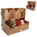 Desktop Organizer Wooden Pen Holder Storage Rack Stationery Supplies for Home OfficeCherry Wood Color
