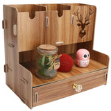 Desktop Organizer Wooden Pen Holder Storage Rack Stationery Supplies for Home OfficeCherry Wood Color