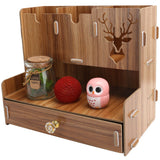Desktop Organizer Wooden Pen Holder Storage Rack Stationery Supplies for Home OfficeCherry Wood Color