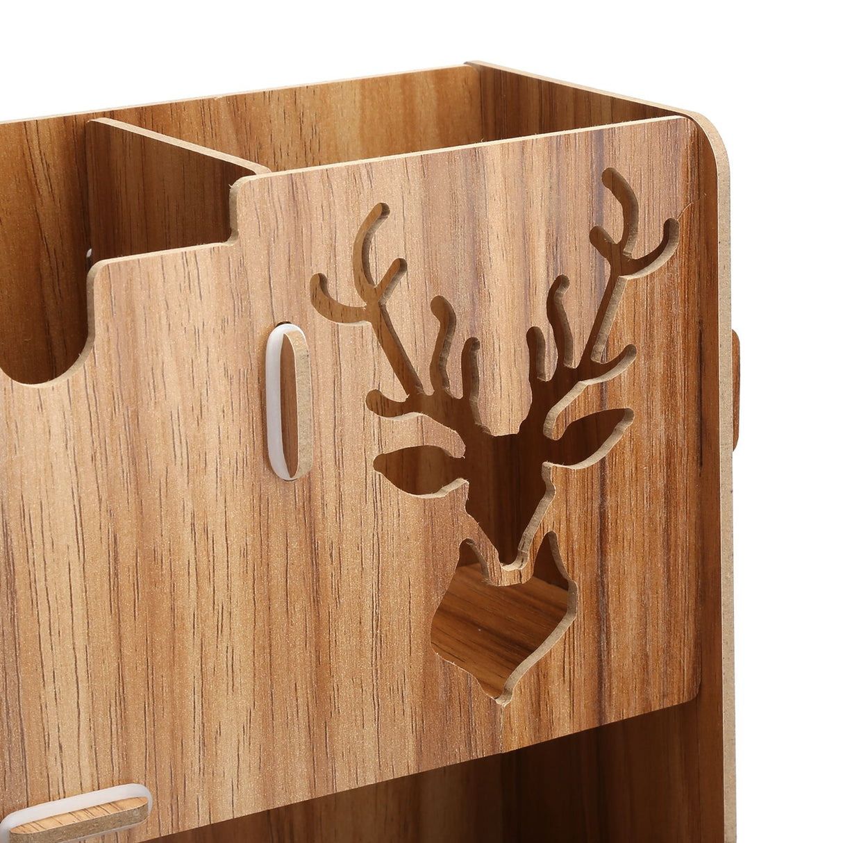 Desktop Organizer Wooden Pen Holder Storage Rack Stationery Supplies for Home OfficeCherry Wood Color