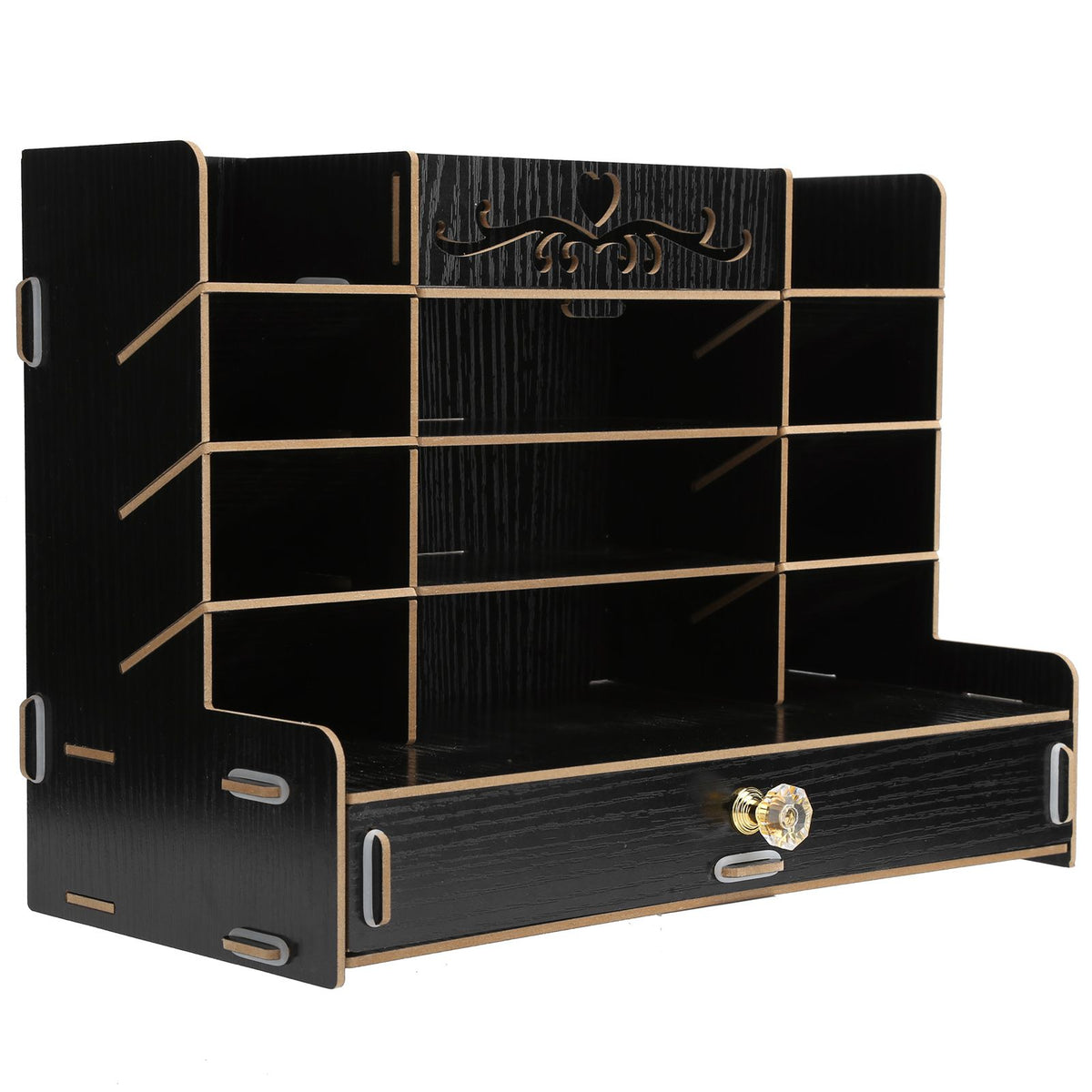 Wooden Storage Box Innovative Desktop Pen Holder Container Stationery Rack OrganizerBlack