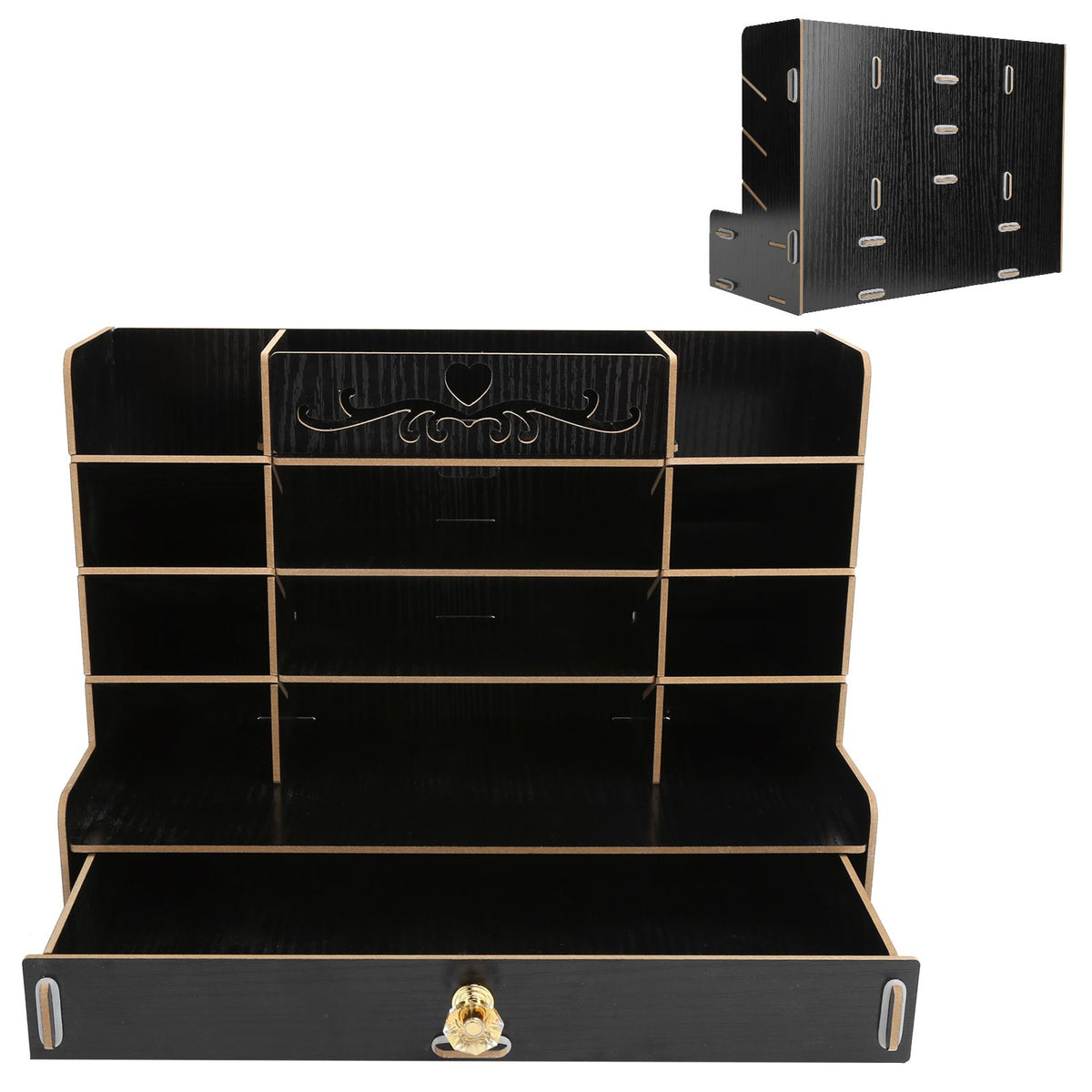 Wooden Storage Box Innovative Desktop Pen Holder Container Stationery Rack OrganizerBlack