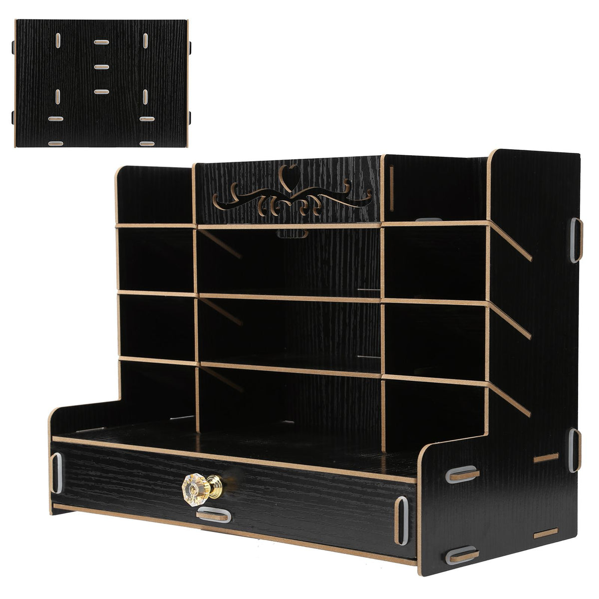Wooden Storage Box Innovative Desktop Pen Holder Container Stationery Rack OrganizerBlack