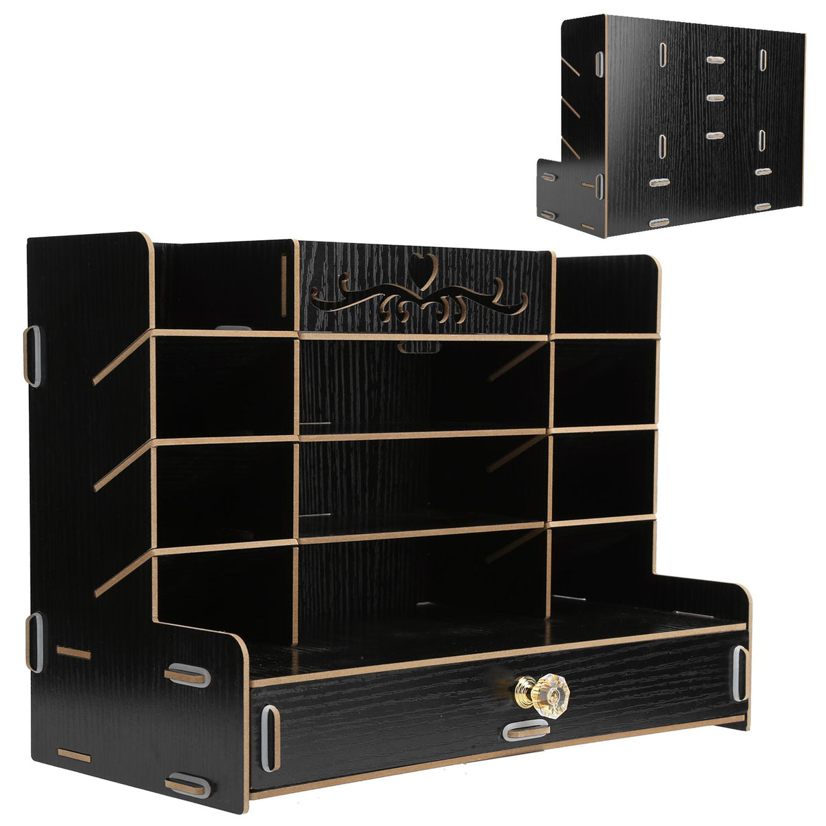 Wooden Storage Box Innovative Desktop Pen Holder Container Stationery Rack OrganizerBlack