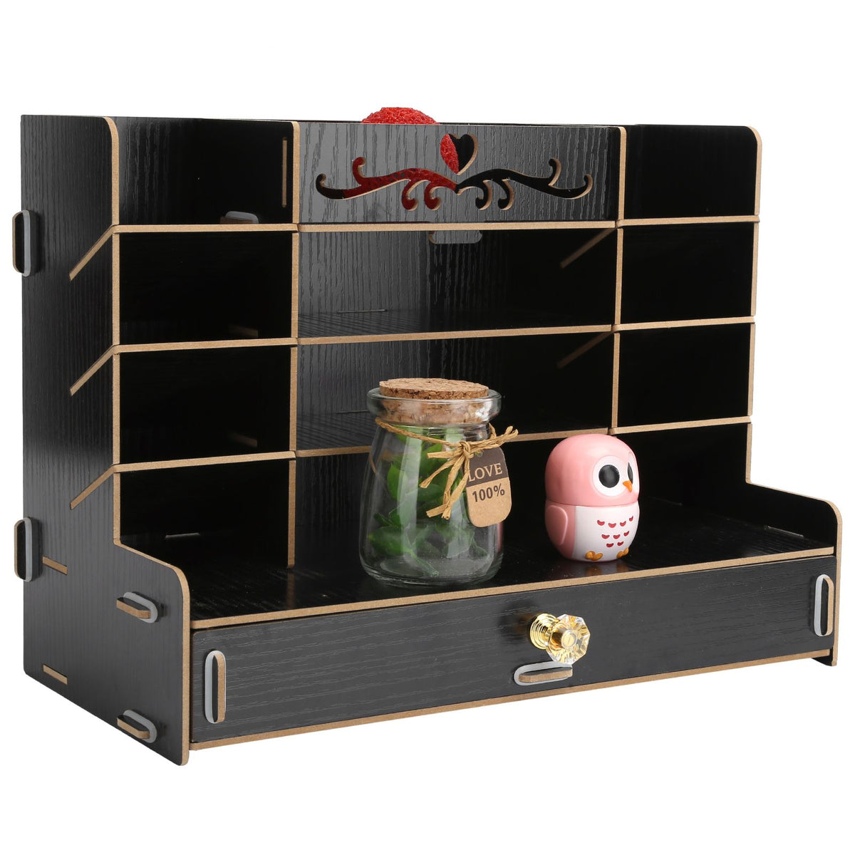 Wooden Storage Box Innovative Desktop Pen Holder Container Stationery Rack OrganizerBlack