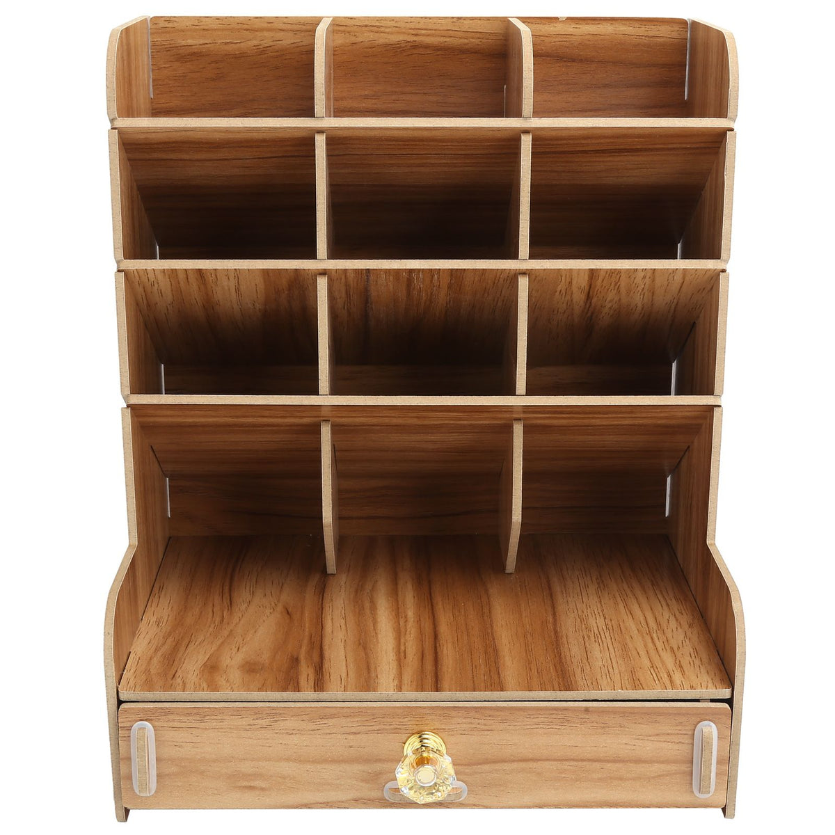 Wood Desktop Bookshelf Multi Function Pen Holder Stationery Box for Home Office Use(Cherry Wood Color )