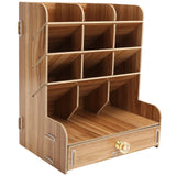 Wood Desktop Bookshelf Multi Function Pen Holder Stationery Box for Home Office Use(Cherry Wood Color )