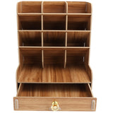 Wood Desktop Bookshelf Multi Function Pen Holder Stationery Box for Home Office Use(Cherry Wood Color )