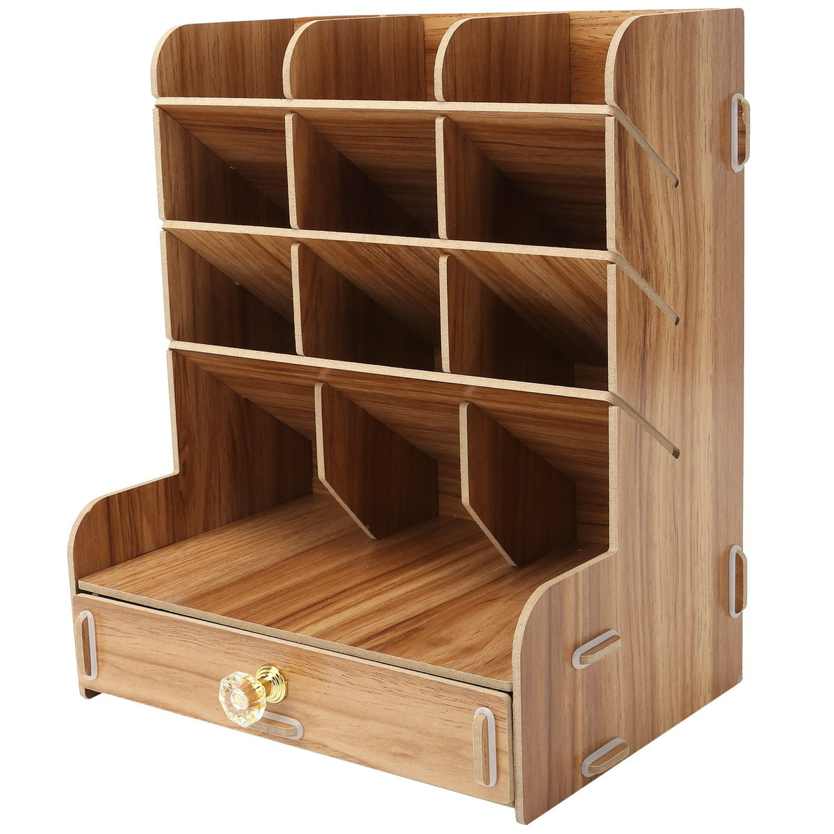 Wood Desktop Bookshelf Multi Function Pen Holder Stationery Box for Home Office Use(Cherry Wood Color )