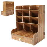 Wood Desktop Bookshelf Multi Function Pen Holder Stationery Box for Home Office Use(Cherry Wood Color )