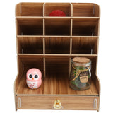 Wood Desktop Bookshelf Multi Function Pen Holder Stationery Box for Home Office Use(Cherry Wood Color ) - Close-Up Angle
