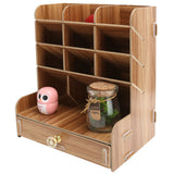 Wood Desktop Bookshelf Multi Function Pen Holder Stationery Box for Home Office Use(Cherry Wood Color )