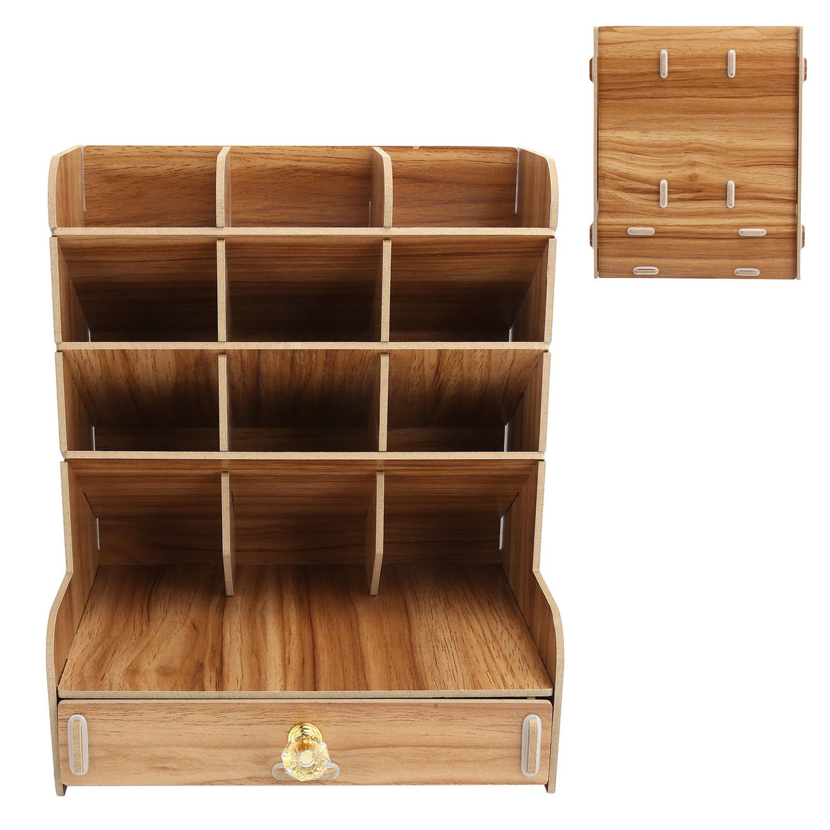 Wood Desktop Bookshelf Multi Function Pen Holder Stationery Box for Home Office Use(Cherry Wood Color )
