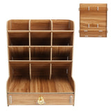 Wood Desktop Bookshelf Multi Function Pen Holder Stationery Box for Home Office Use(Cherry Wood Color ) - Extra Image