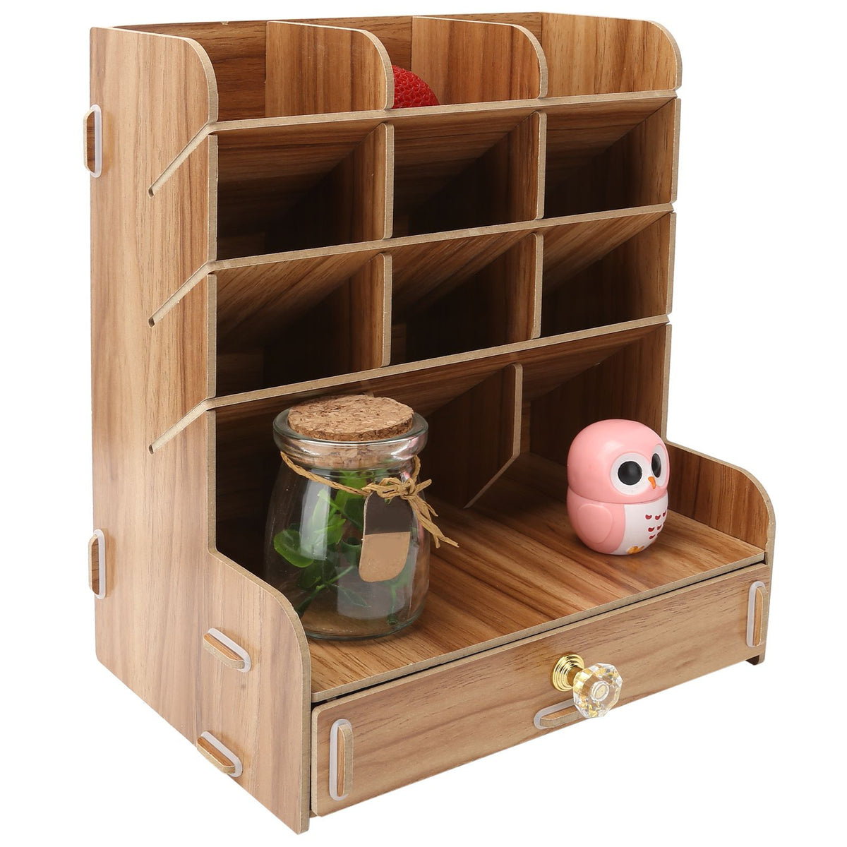 Wood Desktop Bookshelf Multi Function Pen Holder Stationery Box for Home Office Use(Cherry Wood Color )