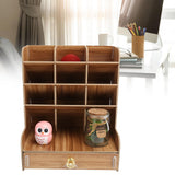 Wood Desktop Bookshelf Multi Function Pen Holder Stationery Box for Home Office Use(Cherry Wood Color )