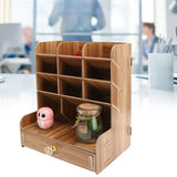 Wood Desktop Bookshelf Multi Function Pen Holder Stationery Box for Home Office Use(Cherry Wood Color )