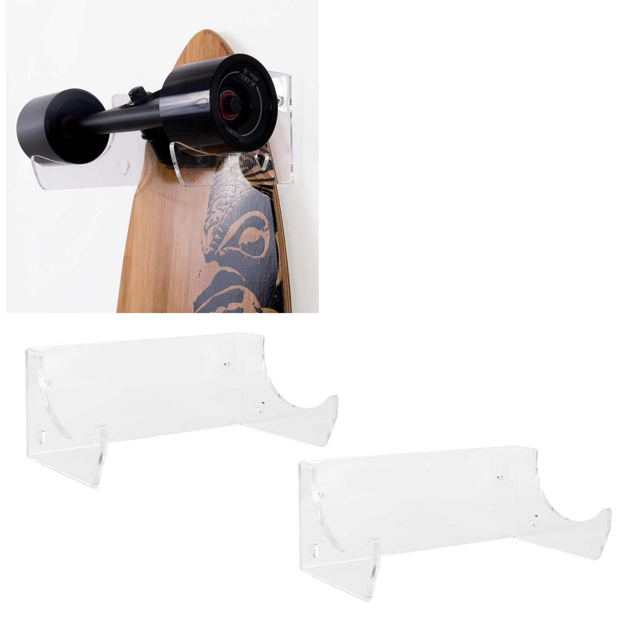 2Pcs Wall Shelf Skateboard Hanger Display Storage Rack Snowboard Organizer SuppliesTransparent