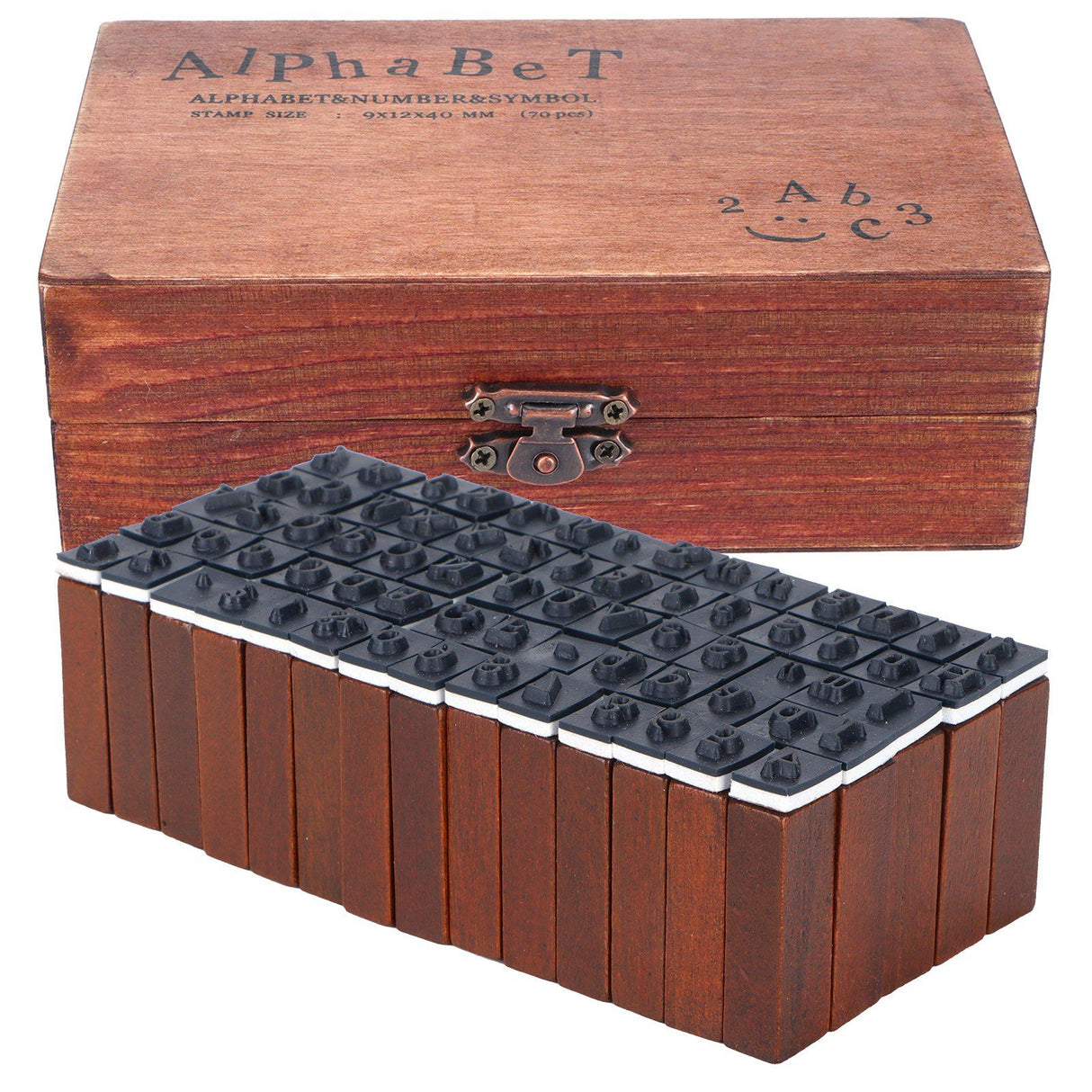 70Pcs/Set Stamps Kit Vintage Wood Alphabet Letter Number Stampers for DIY Scrapbook