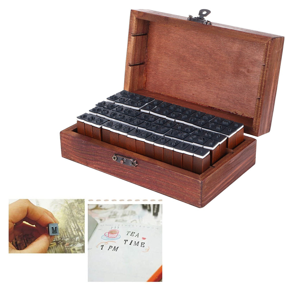 70Pcs/Set Stamps Kit Vintage Wood Alphabet Letter Number Stampers for DIY Scrapbook