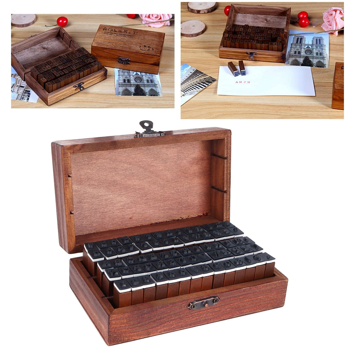 70Pcs/Set Stamps Kit Vintage Wood Alphabet Letter Number Stampers for DIY Scrapbook