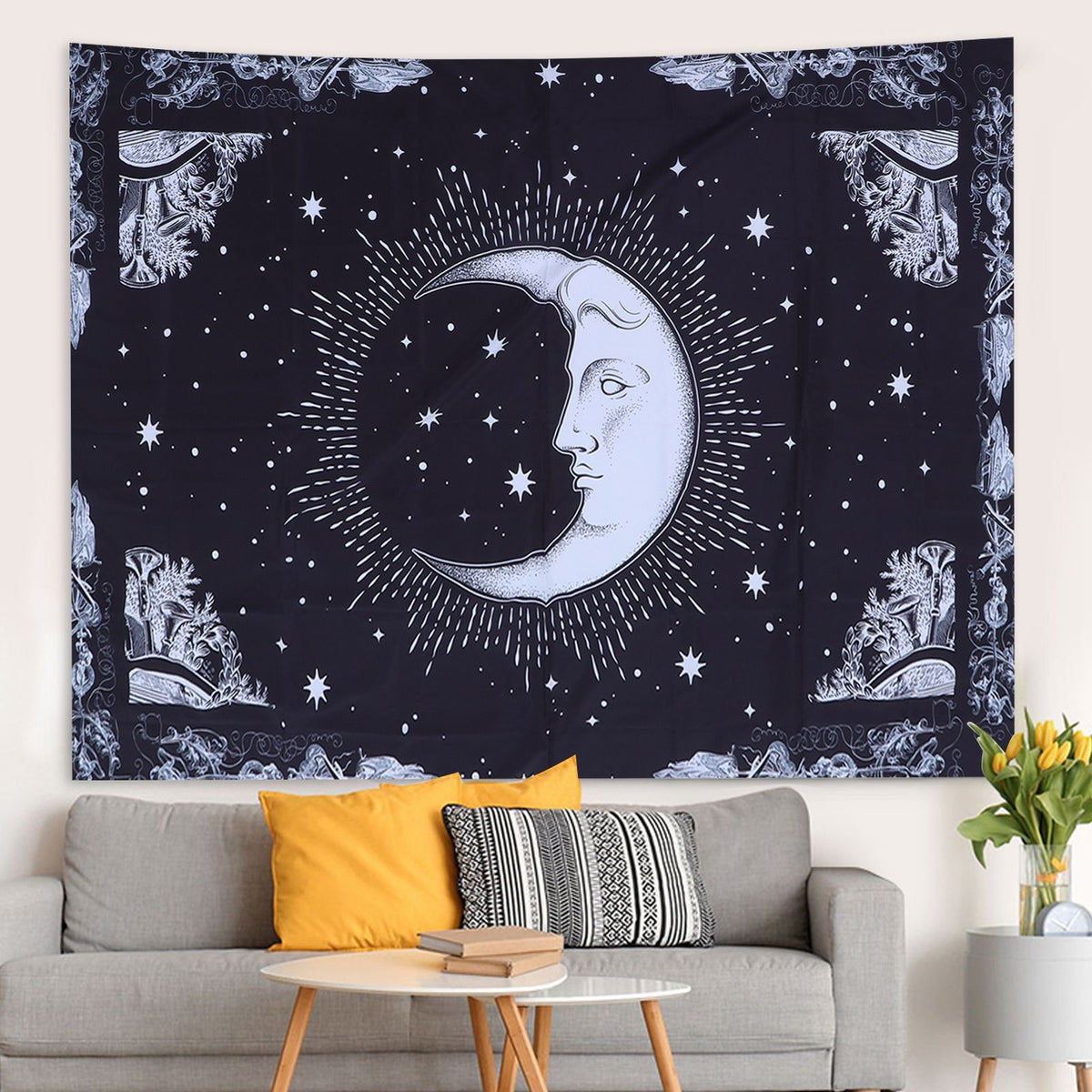 Wall Hanging Tapestry MoonPattern Background Decoration for Living Room Bedroom(230x180cm )