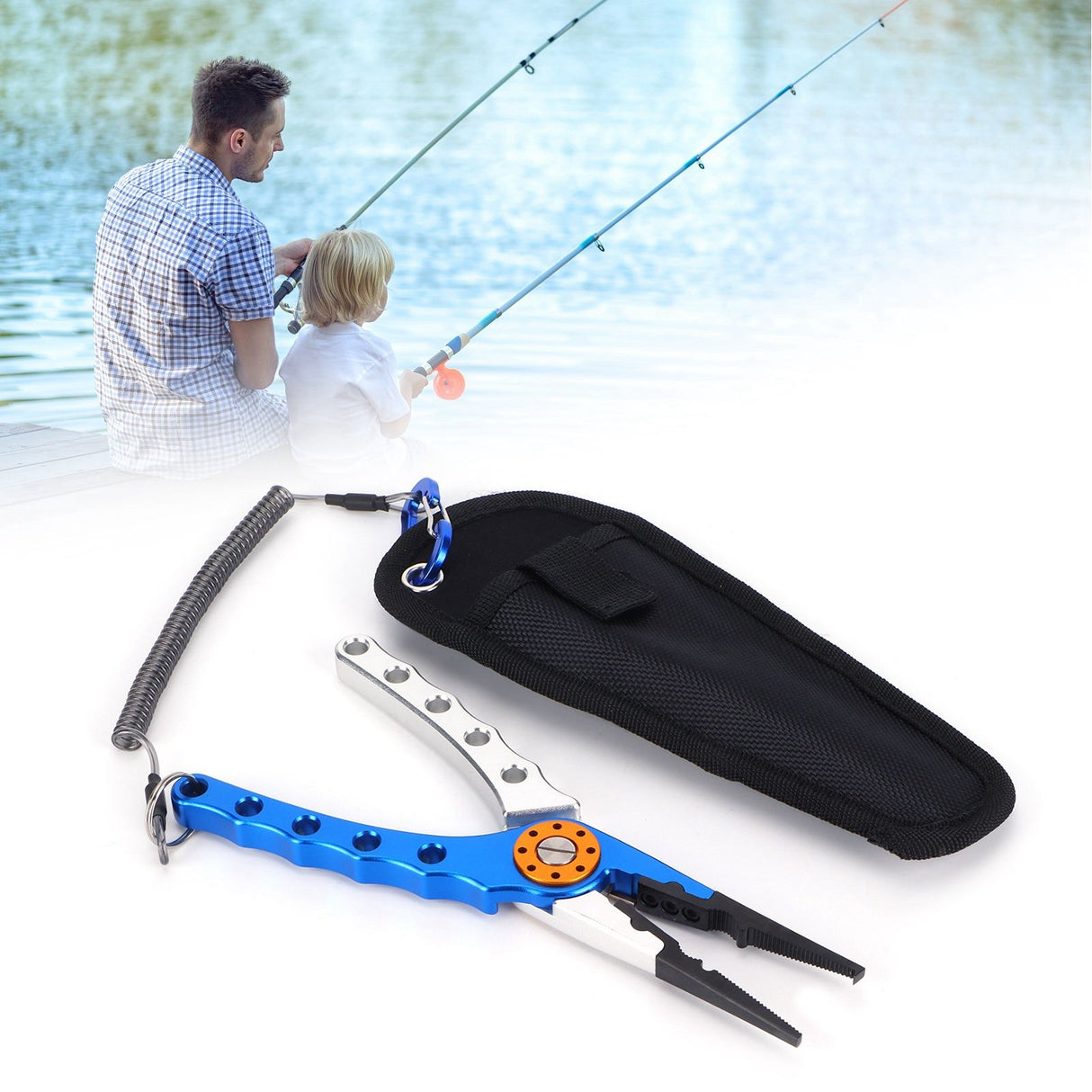 Fishing Lure Pliers Tongs Multifunction Aluminum Alloy Hook Remover Tool Equipment(Blue Silver )