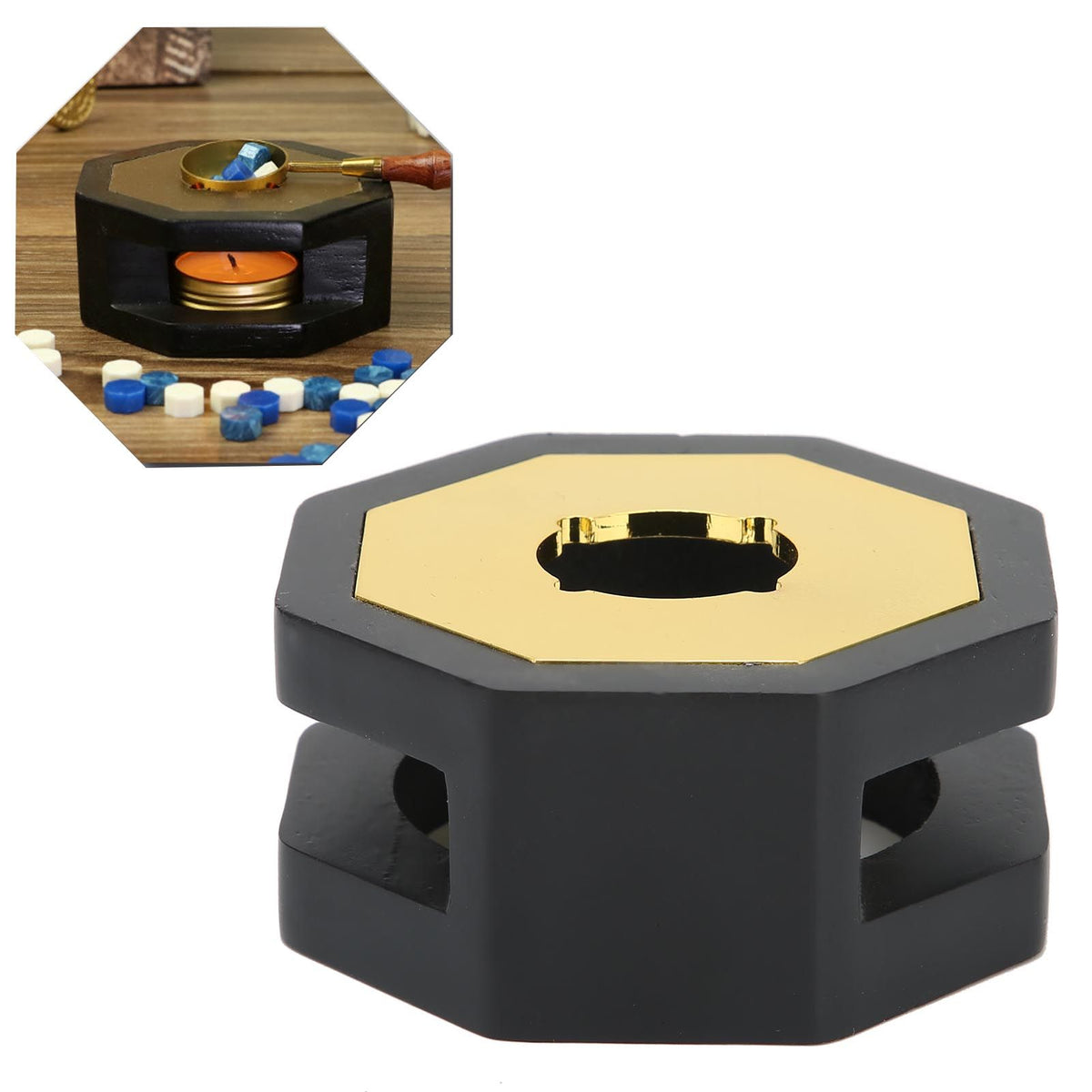 Retro Style Wax Seal Stove Warmer Octangular Melting Sticks Furnace Tool for Making WaxBlack