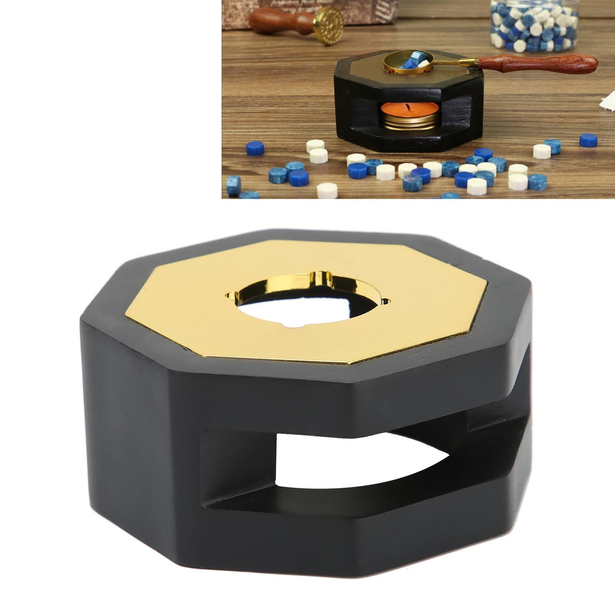 Retro Style Wax Seal Stove Warmer Octangular Melting Sticks Furnace Tool for Making WaxBlack