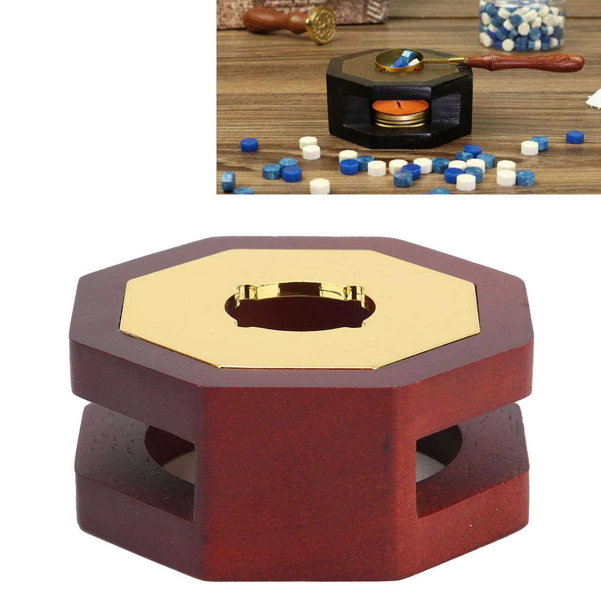 Retro Style Wax Seal Stove Warmer Octangular Melting Sticks Furnace Tool for Making WaxDark Red