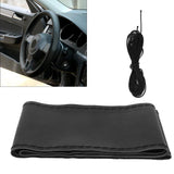 Universal Steering Wheel Cover with Needle Thread Protector for External Diameter of 3738cm(Black Black Thread )