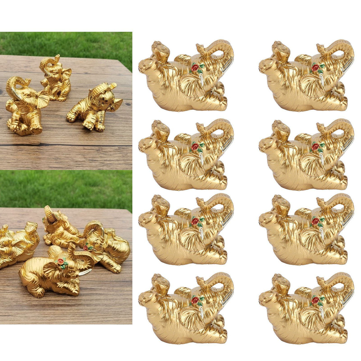 8Pcs Resin Elephant Statue Decor Innovative Home Table Decoration Ornament Birthday Gift Gold