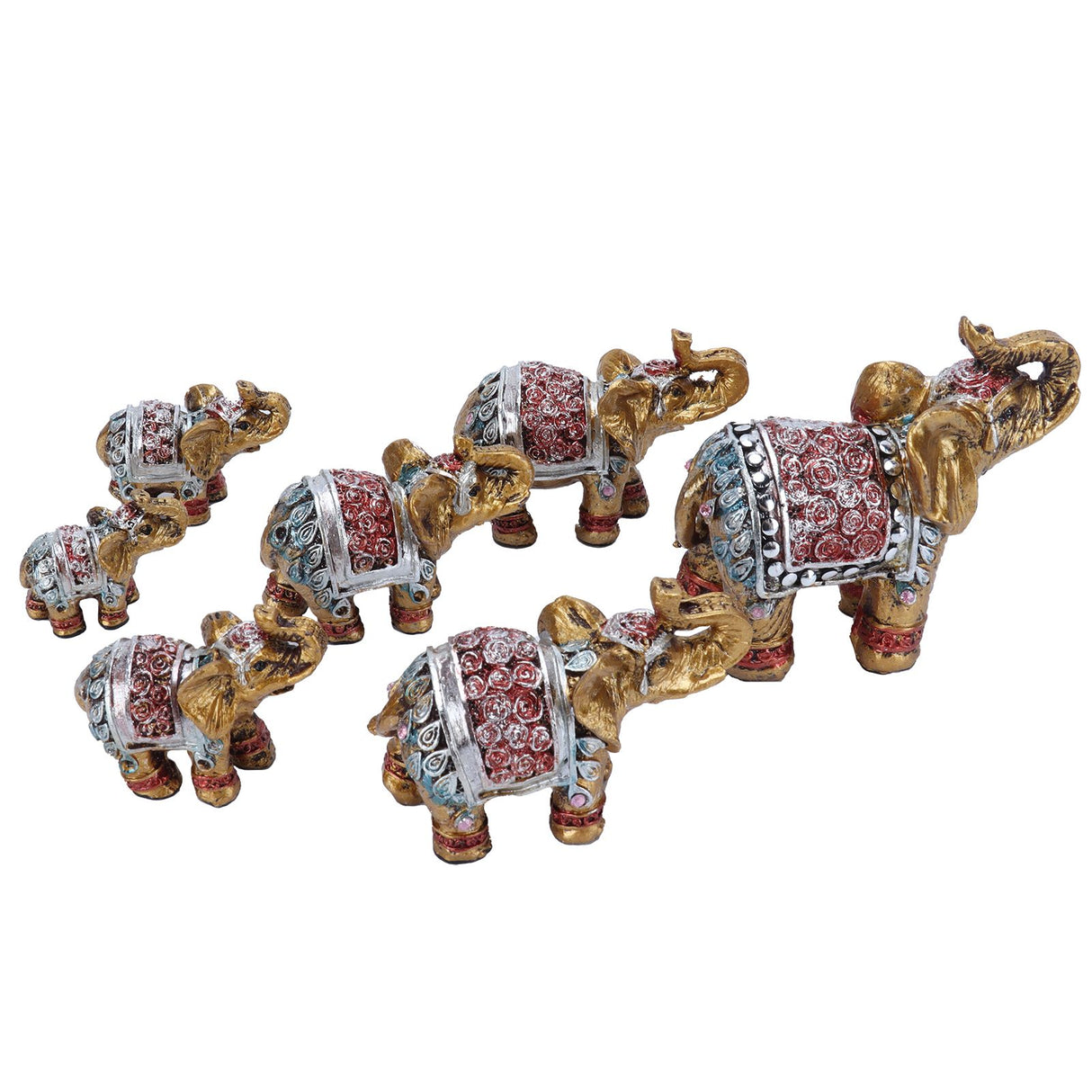 7Pcs Cute Resin Elephant Statue Decor Vivid Ornament Craft Gift for Home Table Decoration
