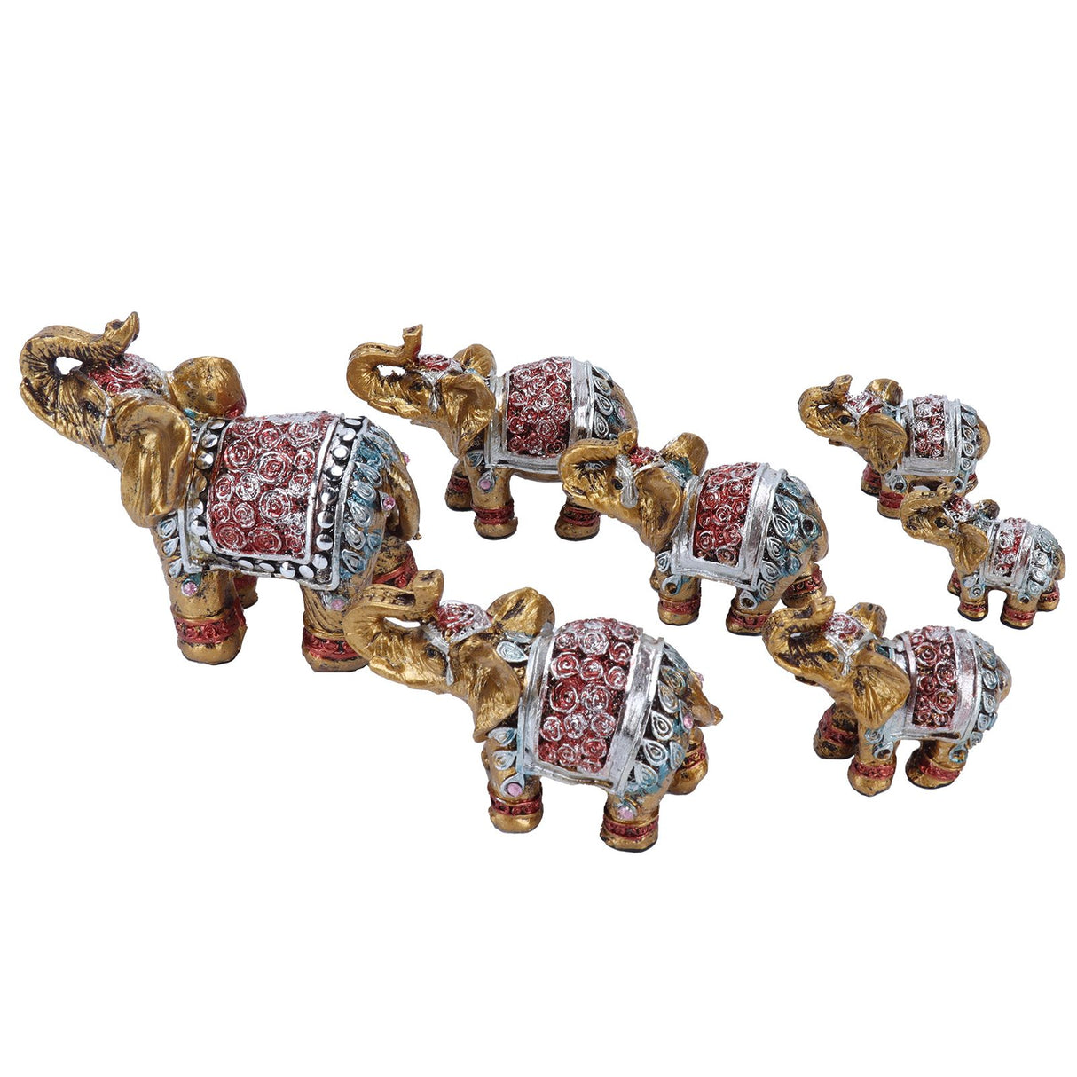 7Pcs Cute Resin Elephant Statue Decor Vivid Ornament Craft Gift for Home Table Decoration