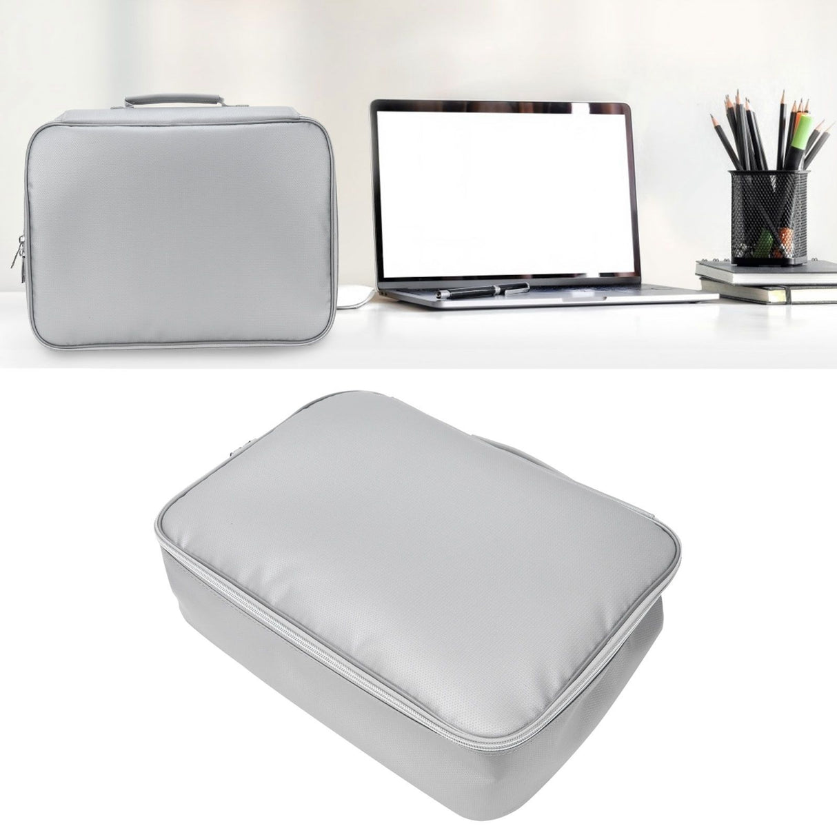 Files Storage Bag Multifunction Fireproof Waterproof Office Document Organizer Silver