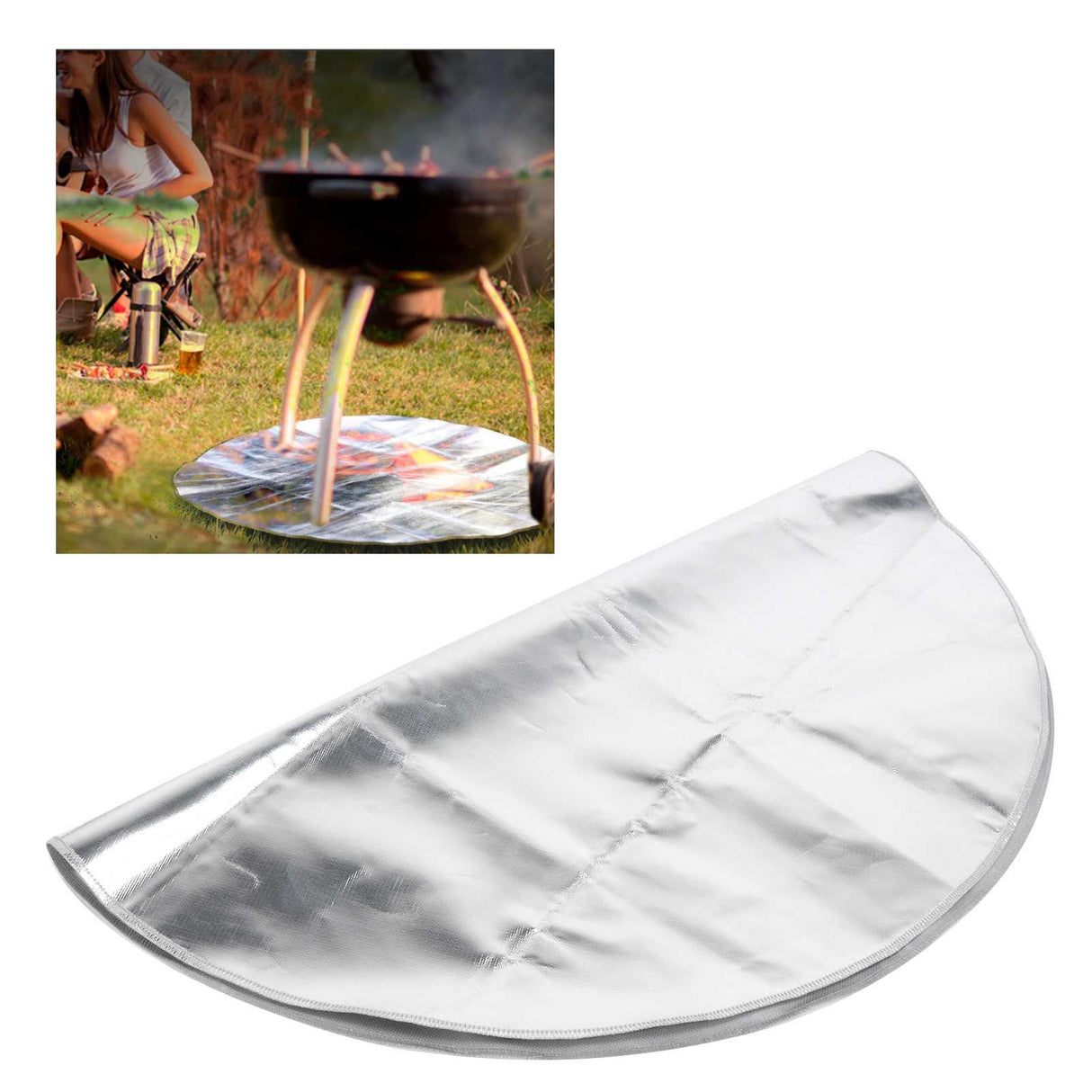 Round Fire Pit Mat Fireproof Outdoor terrace Barbecue Grill Deck Protection Pad SuppliesSilver Gray 60cm