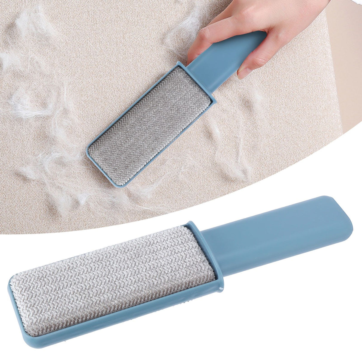 Double-Sided Hair Removal Brush with Storage Cover Portable Clothes Lint Remover Blue