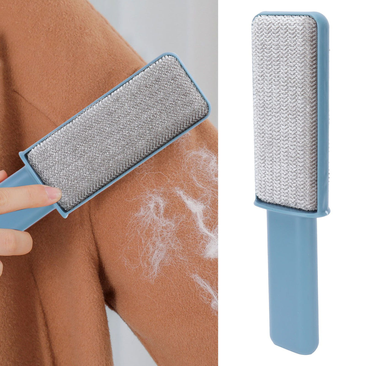 Double-Sided Hair Removal Brush with Storage Cover Portable Clothes Lint Remover Blue