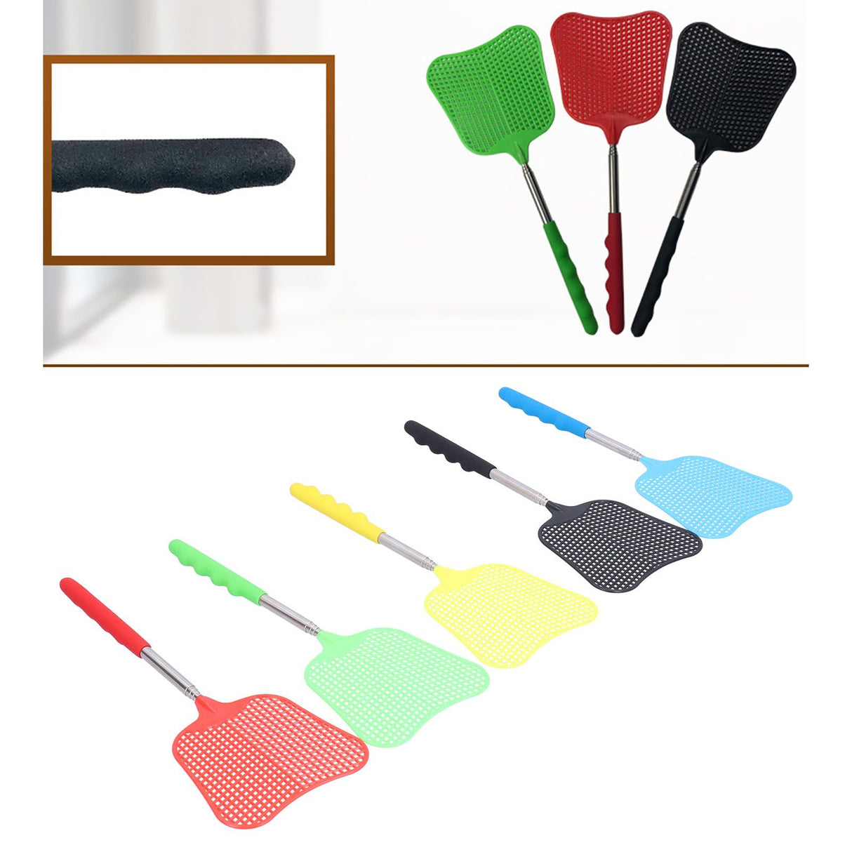 5PCS Plastic Fly Swatter with Retractable Rod Thicken PlantainShaped Fly Swatter for Home