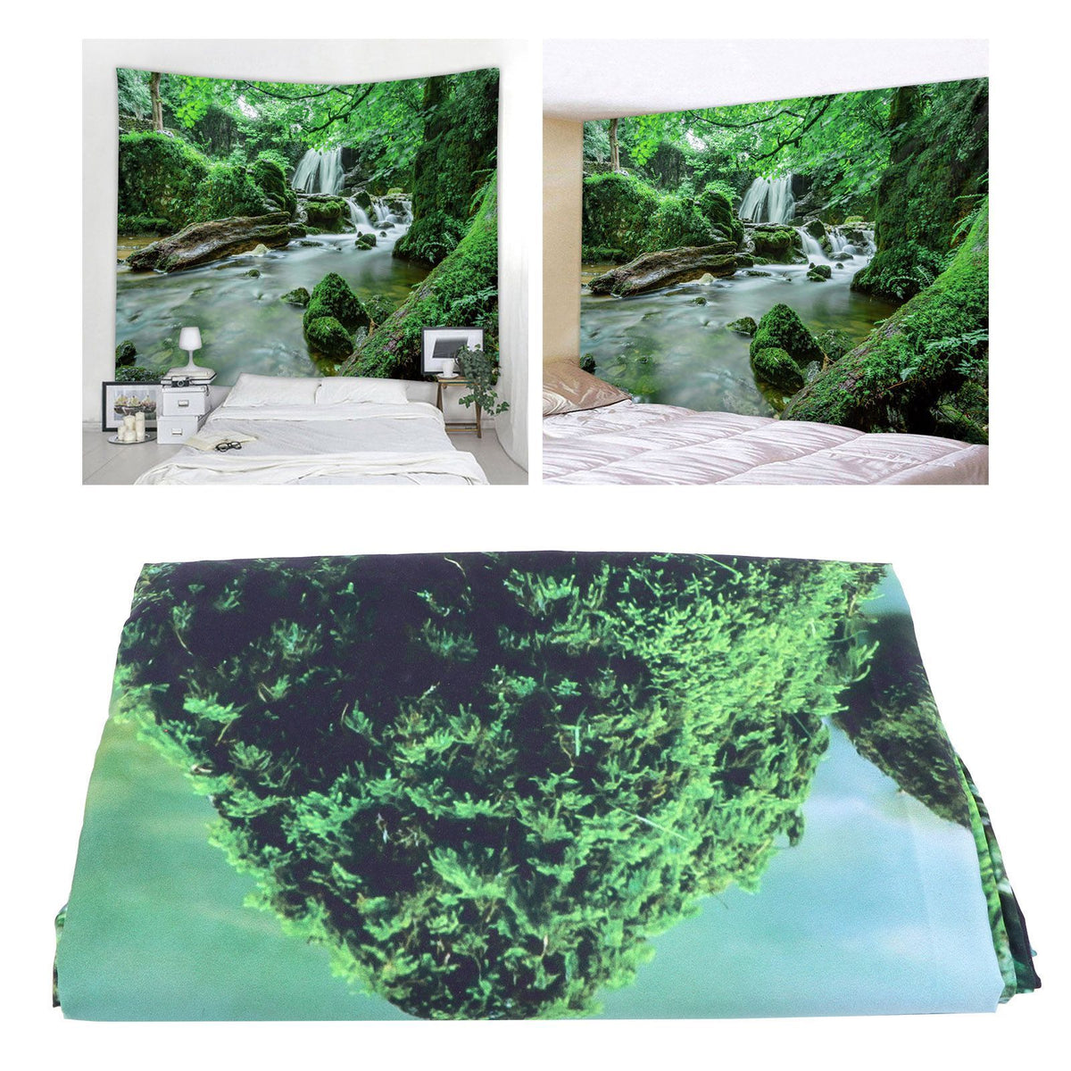 Forest Stream Scenery Tapestry Background Wall Hanging Decorative Blanket for Home Use150x150cm