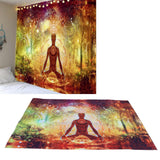 Forest Yoga Background Pattern Tapestry Wall Hanging Wall Blanket for Home Decor150x150cm - Extra Image